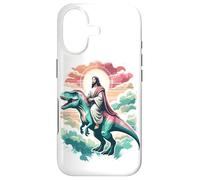 Custodia per iPhone 17 Divertente Gesù che cavalca T-Rex Dinosaur Meme Parodia per i credenti