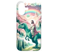 Custodia per iPhone 17 Divertente Gesù che cavalca T-Rex Dinosaur Meme Parodia per i credenti