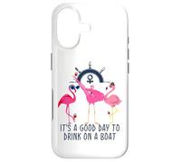 Custodia per iPhone 17 Flamingo Drinking Wine It's a Good Day to Drink on a Boat