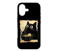 Custodia per iPhone 17 Funny Black Fat Cat Eating Ramen Japanese Kawaii Anime