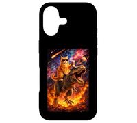 Custodia per iPhone 17 Funny Coffee Orange Cat Riding T-Rex in Cosmic Galaxy UFO