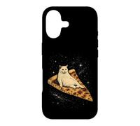 Custodia per iPhone 17 Gatto che cavalca una fetta di pizza ai peperoni attraverso Galaxy Funny Space
