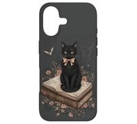 Custodia per iPhone 17 Gatto nero con fiocco su libro degli incantesimi racconti gotici Halloween
