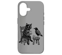 Custodia per iPhone 17 Grafico circolare vintage con incisione di gatto corvo caffè tè amici