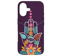 Custodia per iPhone 17 Hamsa mano di Fatima con fiori viola OM segno spirituale