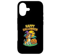 Custodia per iPhone 17 Happy Halloween Cute Dog with Pumpkin Witch Hat Art