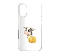 Custodia per iPhone 17 Illustrazione Mucca Carina con Balla di Fieno Rotonda