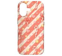 Custodia per iPhone 17 Kawaii Coquette Candy Cane Natale Pattern Pastello Cuori Stelle