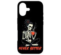 Custodia per iPhone 17 messy bun drinking coffee for women never better skeleton