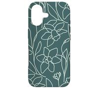 Custodia per iPhone 17 Modern Line Art Poppy Flower Leaves Boho Dark Green
