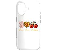Custodia per iPhone 17 Peace Love, coccinella, insetti, girasoli, simbolo della pace con mano, cuore