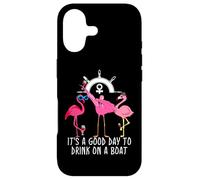 Custodia per iPhone 17 Pink Flamingo Drinking Wine It's a Good Day to Drink on Boat