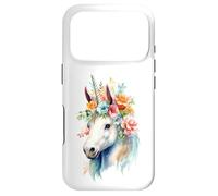 Custodia per iPhone 17 Pro Acquarello etereo Unicorno Floreale Testa Fantasy Art