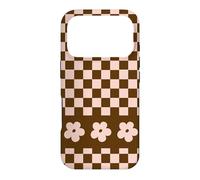Custodia per iPhone 17 Pro Aesthetic Checker Retro Groovy Flowers in Beige and Brown