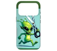 Custodia per iPhone 17 Pro Alien corre con le forbici divertente