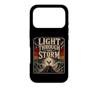Custodia per iPhone 17 Pro Angelo croce cristiana con luce attraverso tempesta