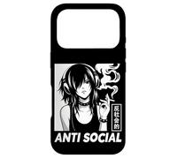 Custodia per iPhone 17 Pro Anti Sociale Fumo Ragazza Emo Anime Scuro Kanji Goth Estetica