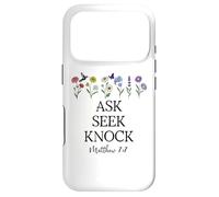 Custodia per iPhone 17 Pro Ask Seek Knock Bible Verse Matthew 7:7 Scripture Christian