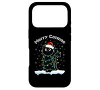 Custodia per iPhone 17 Pro Black Cat Natale luce gatto cappello Babbo Natale maglione Merry Catmas