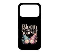 Custodia per iPhone 17 Pro Bloom Into Yourself - Citazione floreale con farfalla