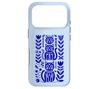 Custodia per iPhone 17 Pro Blu Oltremare Folk Art Cats Scandinavian Boho