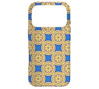 Custodia per iPhone 17 Pro Blue Mustard Yellow Dot Circle Celestial Sun Stars Folk Art