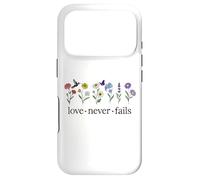 Custodia per iPhone 17 Pro Christian Love Never Fails Scripture Corinthians Bible Verse