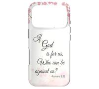 Custodia per iPhone 17 Pro Citazione cristiana Romani 8:31 Versetto Bibbia Floreale Rosa