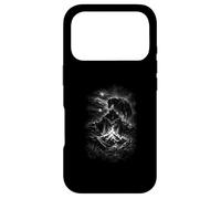 Custodia per iPhone 17 Pro Cowboy solitario da un falò con cavallo sotto il cielo occidentale