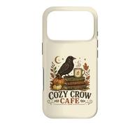 Custodia per iPhone 17 Pro Cozy Crow Cafe, design vintage per amanti del caffè autunnale