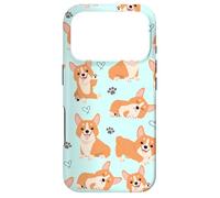 Custodia per iPhone 17 Pro Cute Corgi Dog with Paws Lover in Aqua Turquoise Pattern