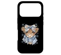 Custodia per iPhone 17 Pro Cute Highland Cow With Blue Bow Winter Snowflake Design