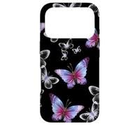 Custodia per iPhone 17 Pro Cute Purple and Blue Butterfly Pattern Nature On Black