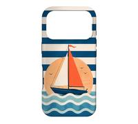 Custodia per iPhone 17 Pro Design a strisce nautiche in barca a vela verso il tramonto
