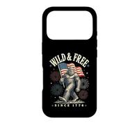 Custodia per iPhone 17 Pro Divertente bandiera americana Sasquatch selvaggia e libera dal 1776