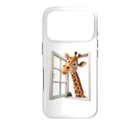 Custodia per iPhone 17 Pro Divertente giraffa che sbircia attraverso una finestra aperta