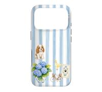 Custodia per iPhone 17 Pro Estetica Cottagecore Cavalier Ortensia A Righe Blu