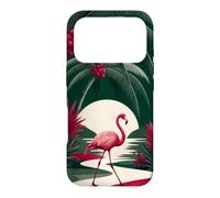 Custodia per iPhone 17 Pro Fenicottero che cammina sotto le palme ad arco