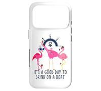 Custodia per iPhone 17 Pro Flamingo Drinking Wine It's a Good Day to Drink on a Boat