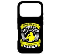Custodia per iPhone 17 Pro Funny Advertencia Tengo Un Papa Loco Y No Me Da Miedo Usarlo
