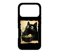 Custodia per iPhone 17 Pro Funny Black Fat Cat Eating Ramen Japanese Kawaii Anime