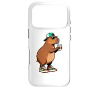 Custodia per iPhone 17 Pro Funny Capybara, Capybara Drinking Coffee