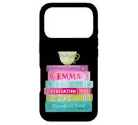 Custodia per iPhone 17 Pro Funny Jane Austen Book Stack Tea Fans Vintage Letterario
