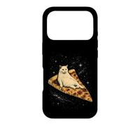 Custodia per iPhone 17 Pro Gatto che cavalca una fetta di pizza ai peperoni attraverso Galaxy Funny Space