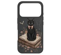 Custodia per iPhone 17 Pro Gatto nero con fiocco su libro degli incantesimi racconti gotici Halloween
