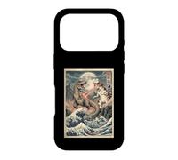 Custodia per iPhone 17 Pro Gatto vs T-Rex giapponese Ukiyo-e Kaiju Monster Art