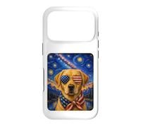 Custodia per iPhone 17 Pro Golden Lab Retriever Dog USA Flag Occhiali American Art