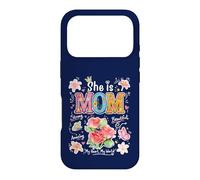 Custodia per iPhone 17 Pro Grafica floreale con scritta in inglese "She Is Mom Cute Mama Mother's Day"