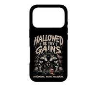 Custodia per iPhone 17 Pro Hallowed Be Thy Gains Sollevamento pesi Fitness USA Bodybuilder
