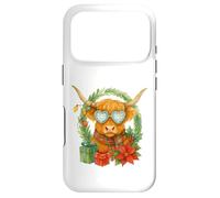 Custodia per iPhone 17 Pro Highland Cow Christmas Wreath & Heart Glasses Watercolor